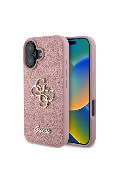 Guess iPhone 16 Uyumlu Kılıf Guess  Lisanslı 4G Büyük Metal Logolu Glitter Ka...