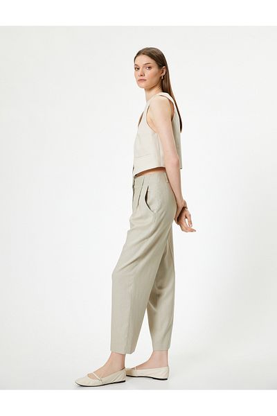 Koton Karottenhose aus Leinen mit hoher Taille und Tasche – Loose Fit gefüttert