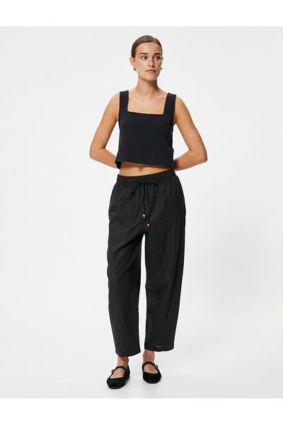 Koton Linen Trousers with Pockets and Ties - Lined