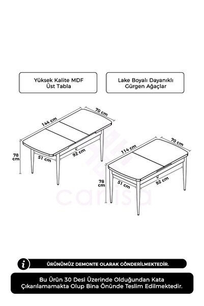 Canisa Concept Nef Serisi 70x114 Açılabilir Mdf Beyaz Mermer Desen Mutfak Masası