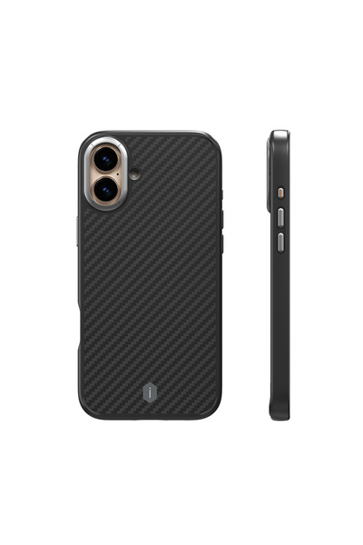 WIWU iPhone 16 Uyumlu Kılıf Wiwu DCC-205 Magsafe Şarj Özellikli Aramid Fiber Tasarım Kevlar Kapak Siyah