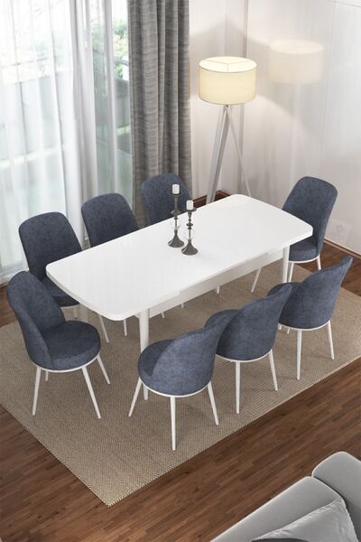 Canisa Concept Via Serisi 80x132 Açılabilir Mutfak Masası Takımı Beyaz Masa 8...