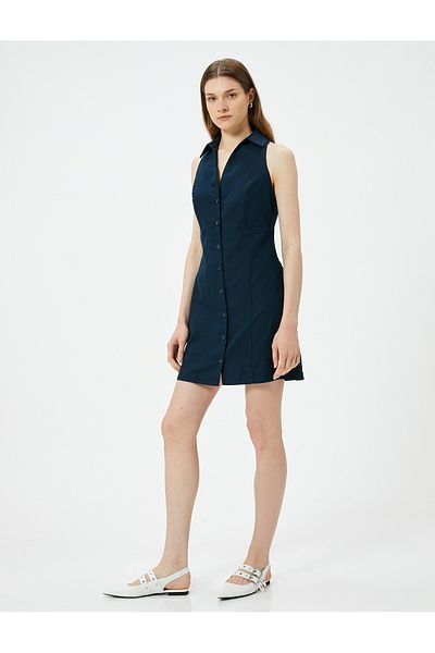 Koton Μίνι φόρεμα Viscose Sleeveless Shirt - Κουμπωτό και Μικτό