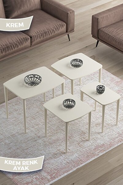 Canisa Anka Serisi, 1.sınıf Sehpa Takımı, Mdf 4'lü Zigon Sehpa Takım, Krem Sehpa, Krem Gürgen Ayak