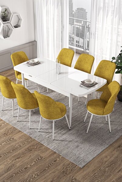 Canisa Concept Via Serisi 80x132 Açılabilir Mutfak Masası Takımı Beyaz Masa 8...