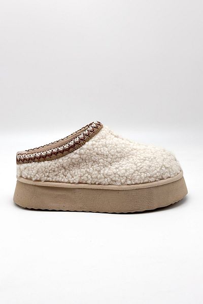 Shoebutik Σγουρές μπεζ βελούδινες παντόφλες