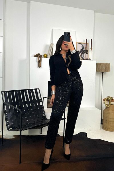 Sohotique By P Black Sequin Slim Fit Trousers