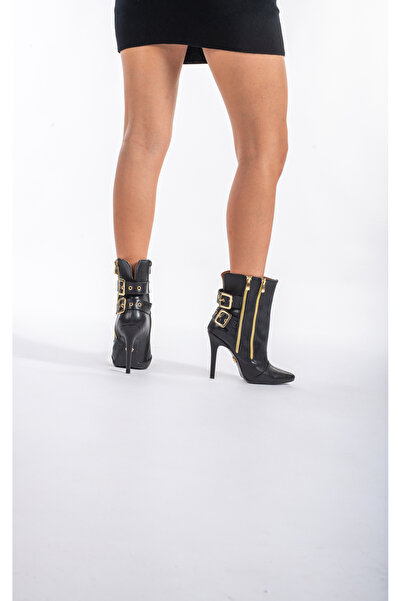 AYAKKABI PRENSİ Oasis Black Matte 10 cm Women's Boots & Bootie, High Heels