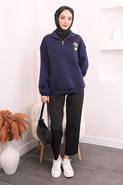 İmajButik Μπλε μπλέ γιακά με φερμουάρ Rose Gold με τρεις κλωστές