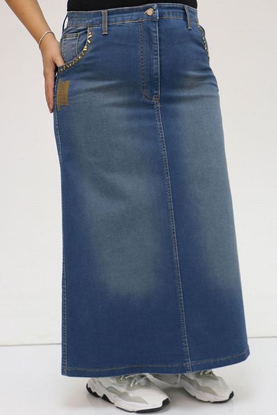 Eslina 45008-1 Fusta din denim cu buzunare de mărime mare, cu detaliu de piatră - benzină