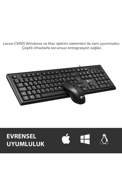 Lecoo Cm101 Usb Kablolu Türkçe Q Klavye & Mouse Set Siyah