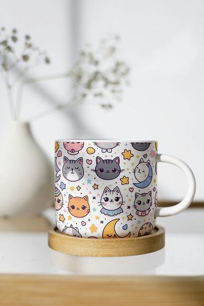 EYBaskı Tasarım White Porcelain Patterned Nescafe Cup