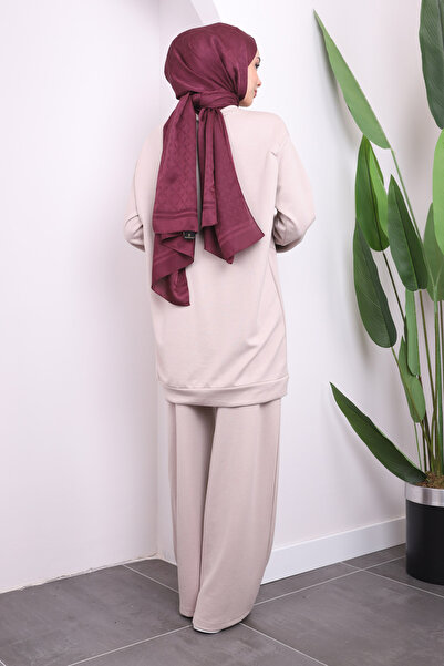 İmajButik Stone Crew Neck Modal Tunic Pants Suit