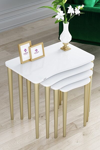 Canisa Concept Kuğu Serisi Mdf 4 Lü Zigon Sehpa Takımı Beyaz/ Gold