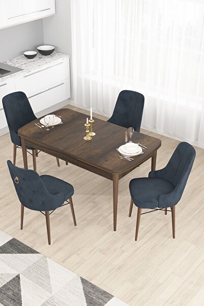 Canisa Taç Serisi Açılabilir Mutfak Masası Takımı 80x132 Barok Desen Masa 4 L...