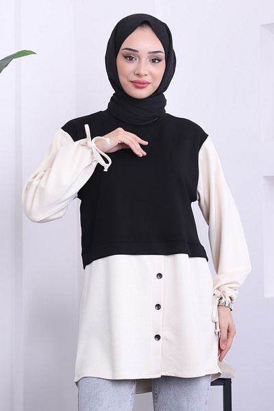 İmajButik Μαύρο μανίκι δεμένο τουνίκ