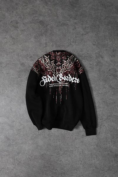 Slatra Men's Black Faded Borders Collar Printed Crew Neck Oversize Sweatshirt