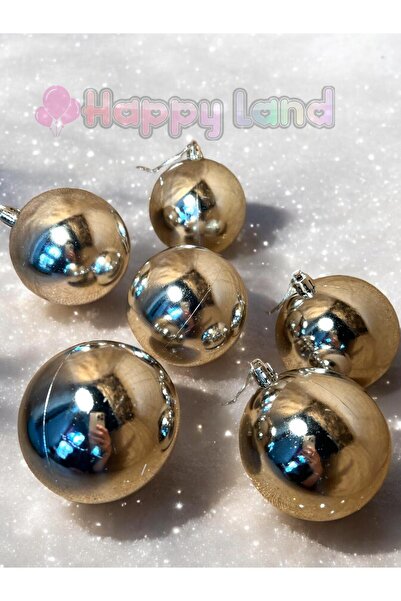 Happyland زينة شجرة الصنوبر للعام الجديد 8 قطع 8 سم فضية اللون كرات عيد الميل...