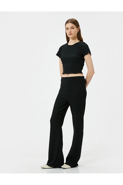 Koton Textured Spanish Leg Trousers - Elastic Waist