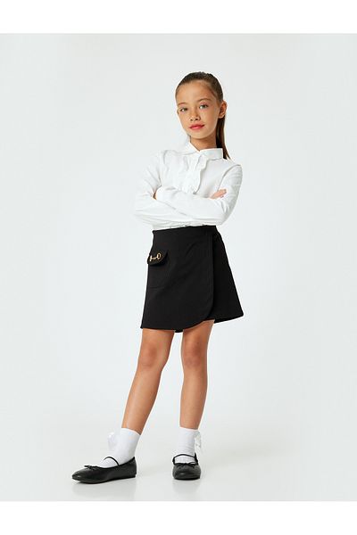Koton Pleated Buckle Detailed Double Breasted School Shorts Skirt
