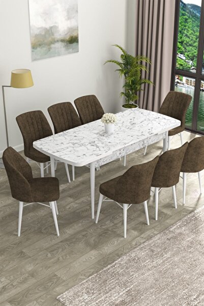 Canisa Concept Eva Serisi 80x132 Açılabilir MDF Mutfak Masası Takımı Beyaz Ma...