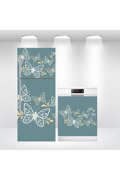 Bigaimaj Autocolant pentru ușă pentru frigider și mașină de spălat vase cu model fluture - folie adezivă