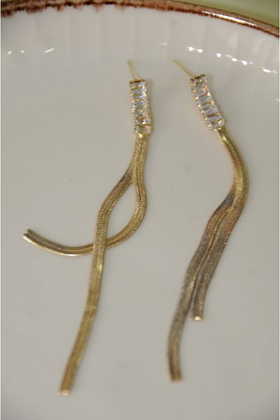 İPAR AKSESUAR Zircon Fish Back Stone Metal Gold Earring