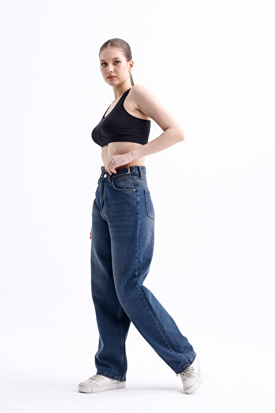 pass&pass 2430 Kadın Yandan Tokalı Baggy Jeans Kot Denim Pantolon