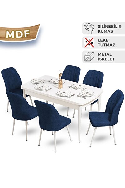 Canisa Concept Mun Serisi 80x132 Açılabilir Mdf Beyaz Mutfak Masa Takımı 6 La...