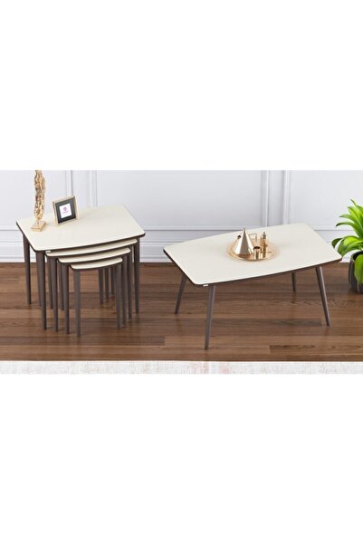 Canisa Concept Telwe Seris Mdf 4 Lü Zigon Sehpa Ve Orta Sehpa Takımı Krem/ceviz