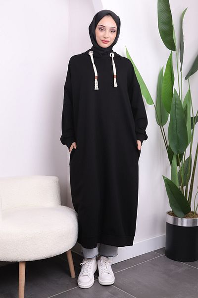 İmajButik Black Wicker Cord Long Two Yarn Tunic