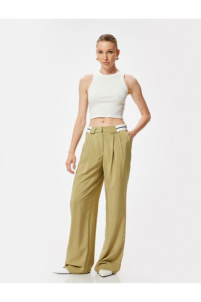 Koton Wide Leg Trousers with Pockets and Pleat Detail
