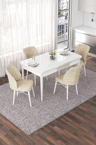 Canisa Concept Nef Serisi 70x114 Açılabilir Mdf Beyaz Mutfak Masası Takımı Ve...