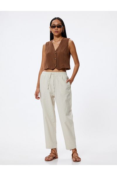 Koton High Waist Pocket Linen Trousers - Carrot Cut