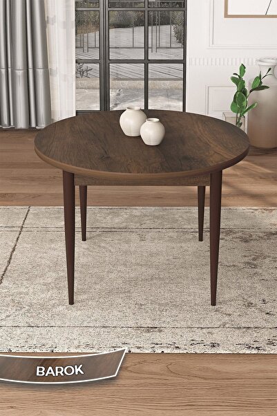 Canisa Concept Rox Serisi 90x90 Yuvarlak Sabit Barok Ahşap Desen Masa Takımı Ve 4 Krem Sandalye