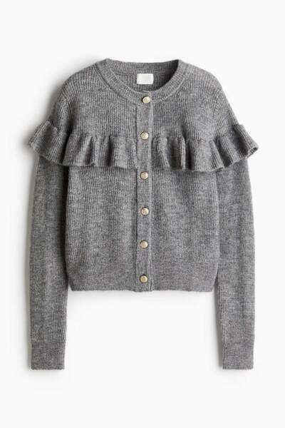 H&M Frill-trimmed rib-knit cardigan