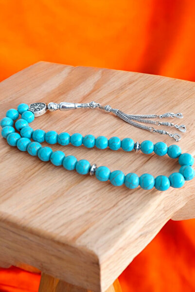 MGA DOĞAL TAŞ مسبحة صلاة فيروزية زرقاء مقاس 10 مم - 33 بوصة، حجر طبيعي أصلي