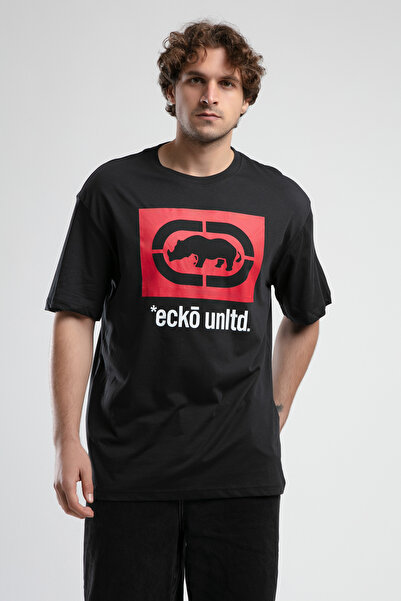 ECKO UNLTD ITHACA Antrasit Bisiklet Yaka Nakışlı Oversize Erkek Tshirt