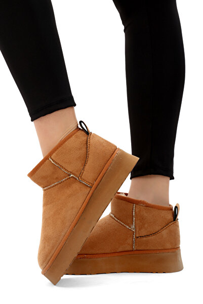 lavida shoes LAVİDA SHOES Ruby Taba Süet İçi Kürklü Kalın Taban Kadın Bot