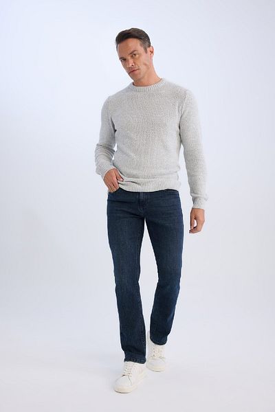 DeFacto Standard-Passform, normaler Schnitt, strukturierter Basic-Strickpullover mit Rundhalsausschnitt R1175az24wn