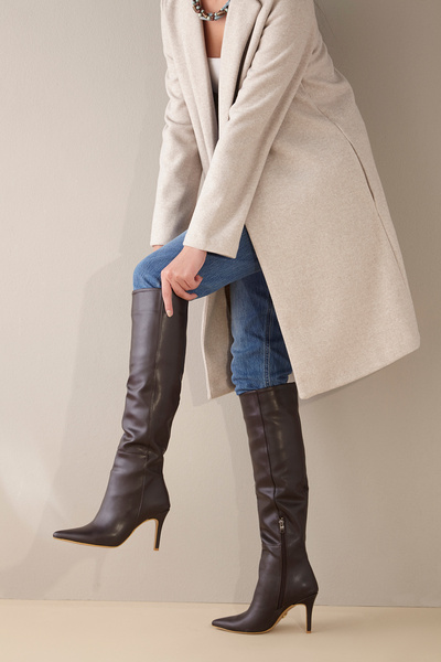 AYAKKABI PRENSİ Cizme de damă Apate Aci maro mat, 8 cm, cu toc