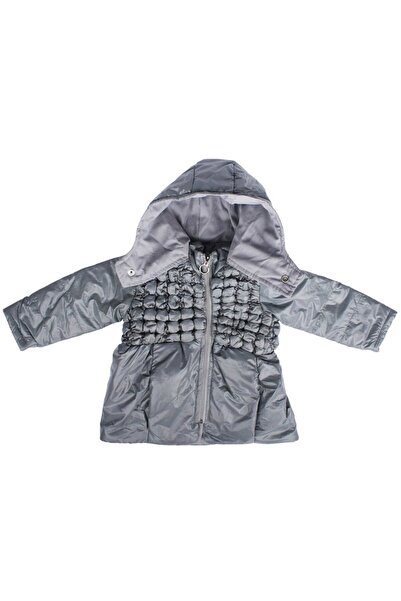 bebegen Kız Çocuk Gri Lastik Bürümcüklü Kapşonlu Şişme Mont