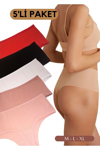 red iç giyim Easy Cotton Trim Highrise High Waist Thong 5 Pack
