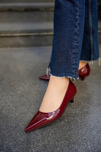 LAMİNTA Pantofi cu toc pentru femei Cenny Burgundy cu vârf ascuțit 4 cm cu toc special