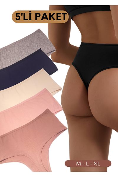 red iç giyim Easy Cotton Trim Highrise High Waist Thong 5 Pack