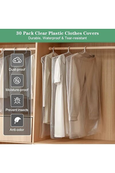 BossPack Şeffaf Elbise Poşeti (60 X 150 CM) Askı Delikli Koruyucu Naylon Torba (10 ADET)