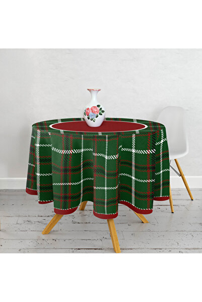 Razz Moda مفرش طاولة مستدير باللون الأحمر والأخضر مع نمط منقوش ومفهوم رأس الس...