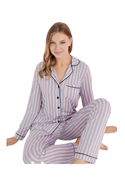Olivera Long Sleeve Size Buttoned Women's Pjamas Suit Dfn1614