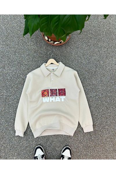 bay müco Beige''What'' Polo Sweatshirt