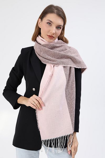 REMSA Pink Fish Back Patterned Shoulder Shawl - 60X190 cm 3803 Scarfs